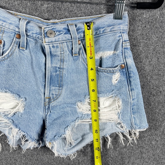 Levis Premium 501 Denim Shorts Cut Off Distressed Button Fly Big E Size 23 #1232 - Picture 8 of 9